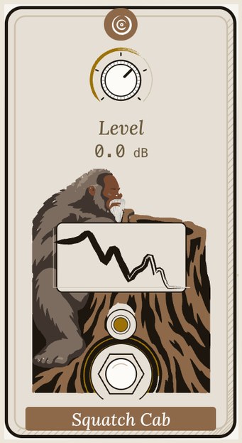 Squatch Cab as the rig draws it: a level knob, and a sasquatch resting on a cut log