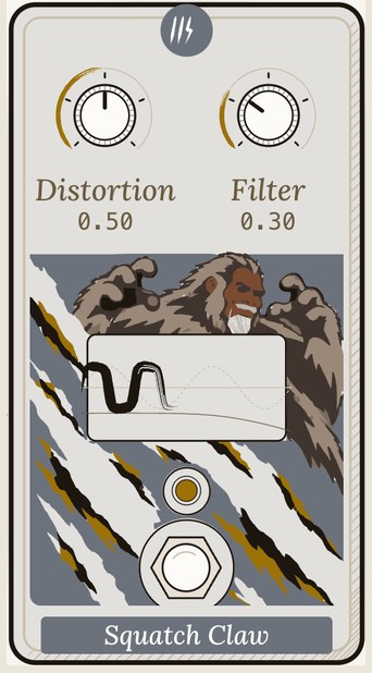 Squatch Claw as the rig draws it: distortion and filter knobs, and a sasquatch clawing through grey rock