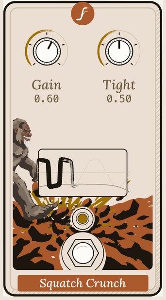 Squatch Crunch as the rig draws it: gain and tight knobs, and a sasquatch stamping through orange leaves