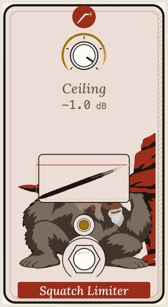Squatch Limiter as the rig draws it: a ceiling knob, and a sasquatch crouched under a red cliff